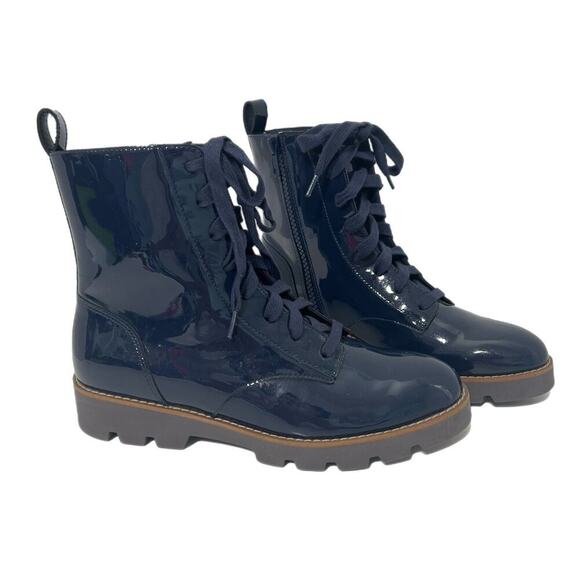 Vionic Shoes - Vionic Lani Women's Patent Lace Up And Zip Boots Size 6 Navy Blue